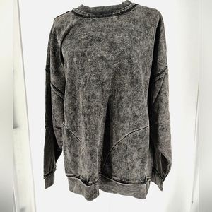 Zenana Ash Black Mineral Wash Crew Neck Top With Pockets Size XL
